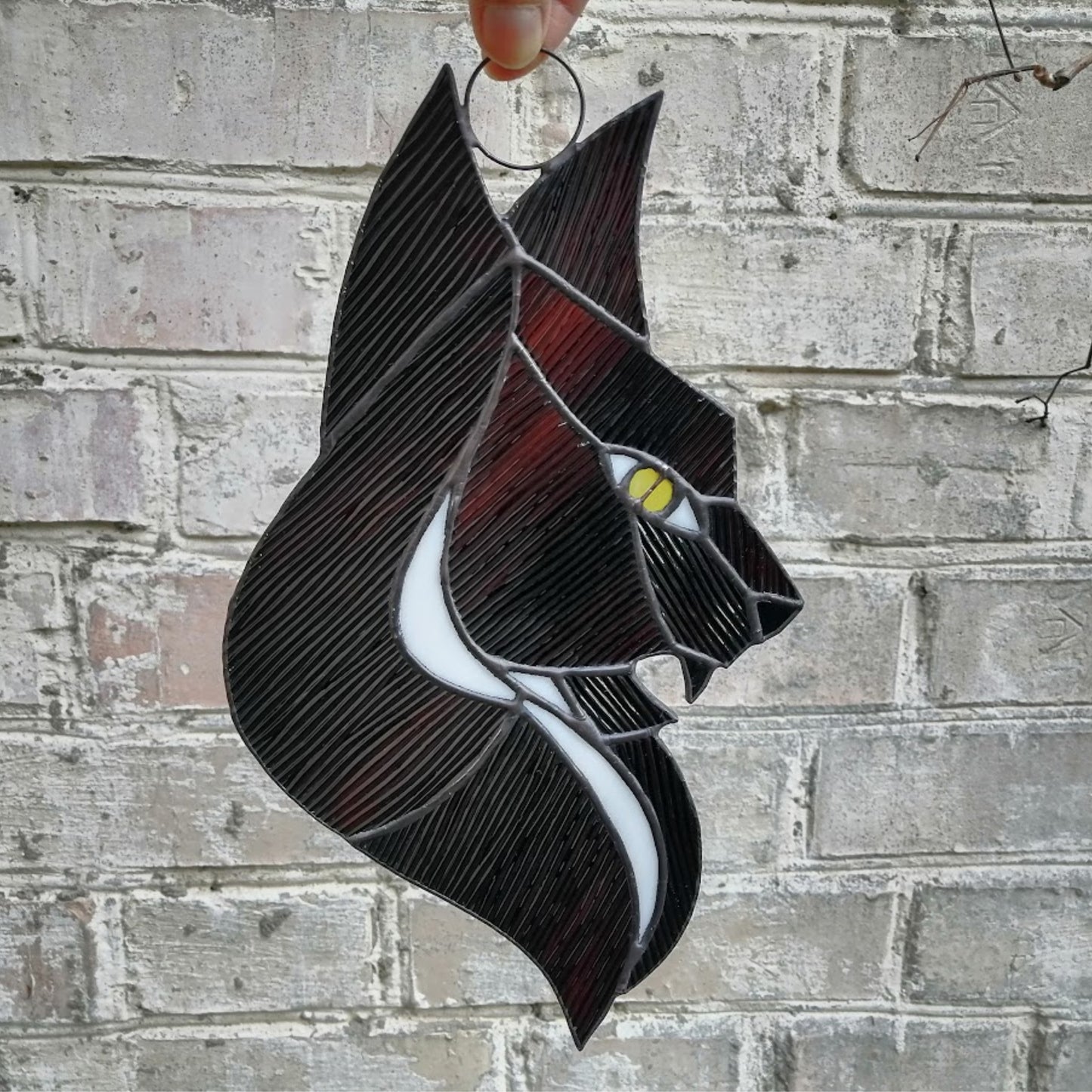 Scary Wild Witchy Cat Stained Glass Suncatcher