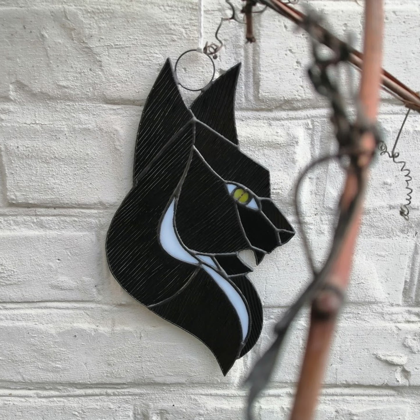 Scary Wild Witchy Cat Stained Glass Suncatcher