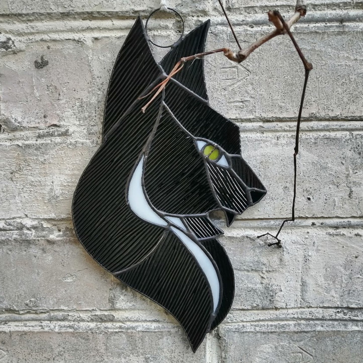 Scary Wild Witchy Cat Stained Glass Suncatcher