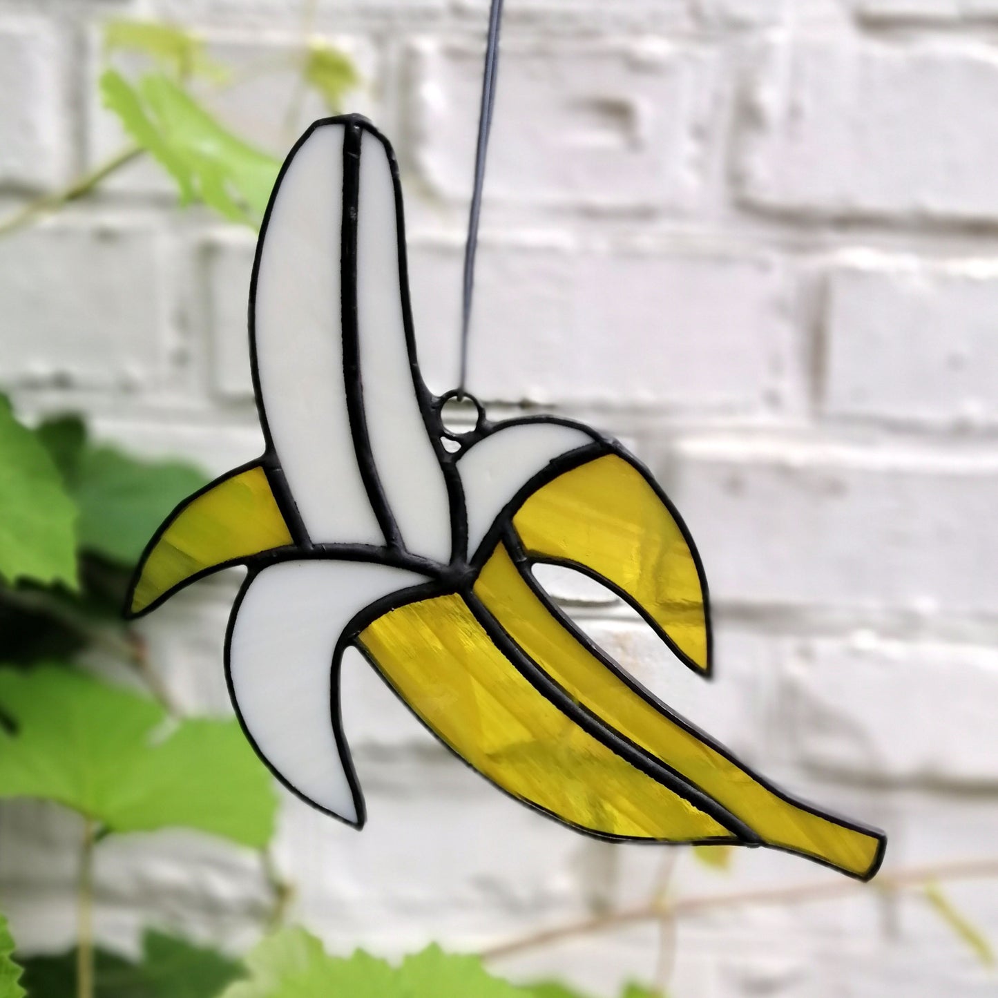 Yellow Half Peeled Banana Stained Glass Suncatcher