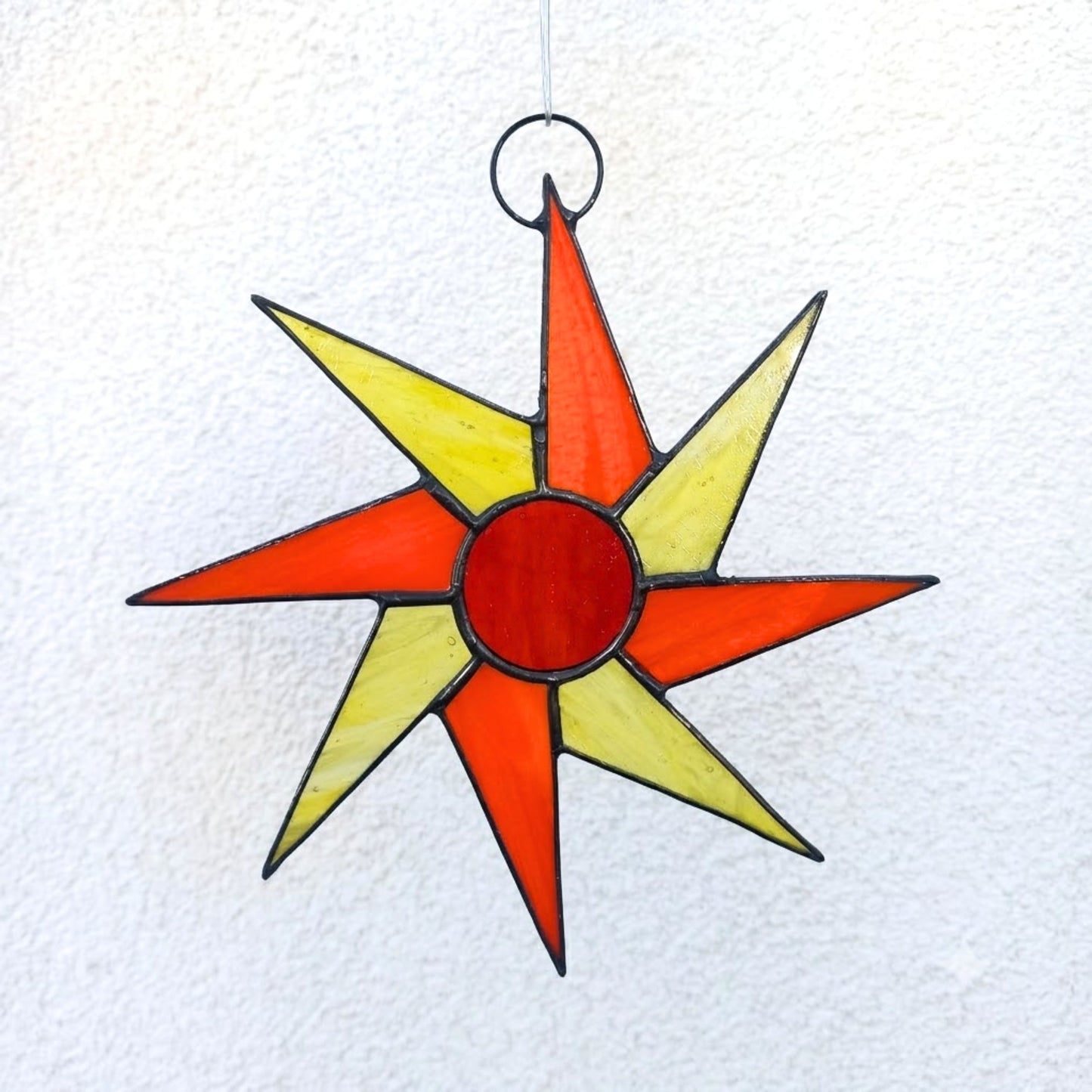 Mid Century Orange & Yellow Sunburst Stained Glass Suncatcher