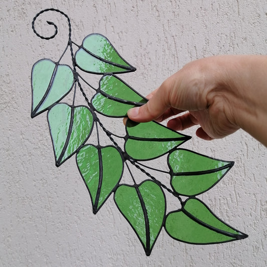 Green Stained Glass Spring Leaves on a Tree Branch Suncatcher