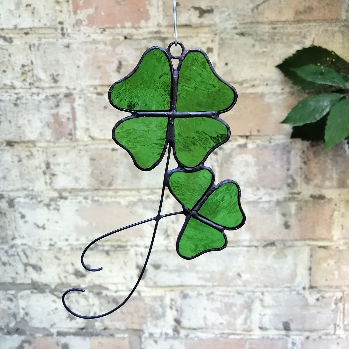 Two Lucky Four and Three Leaf Shamrocks Stained Glass Suncatcher