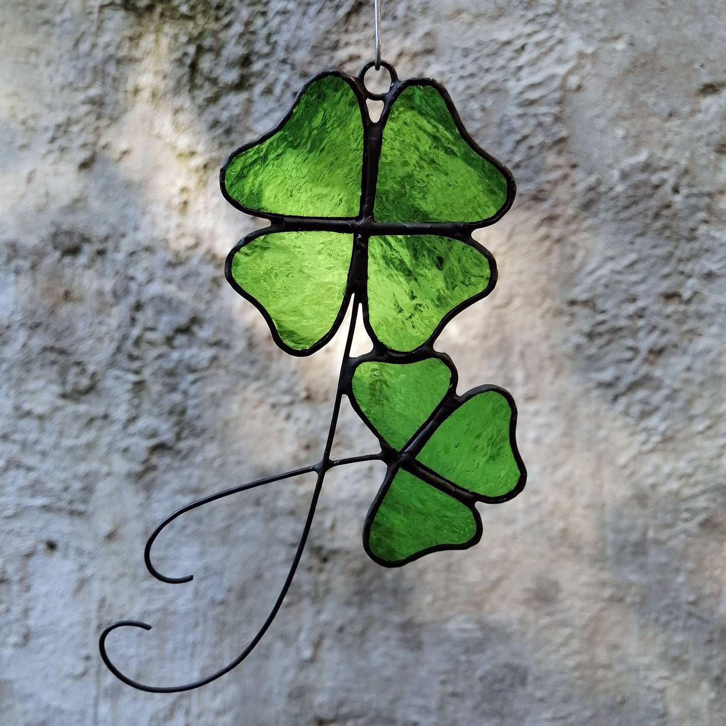 Two Lucky Four and Three Leaf Shamrocks Stained Glass Suncatcher