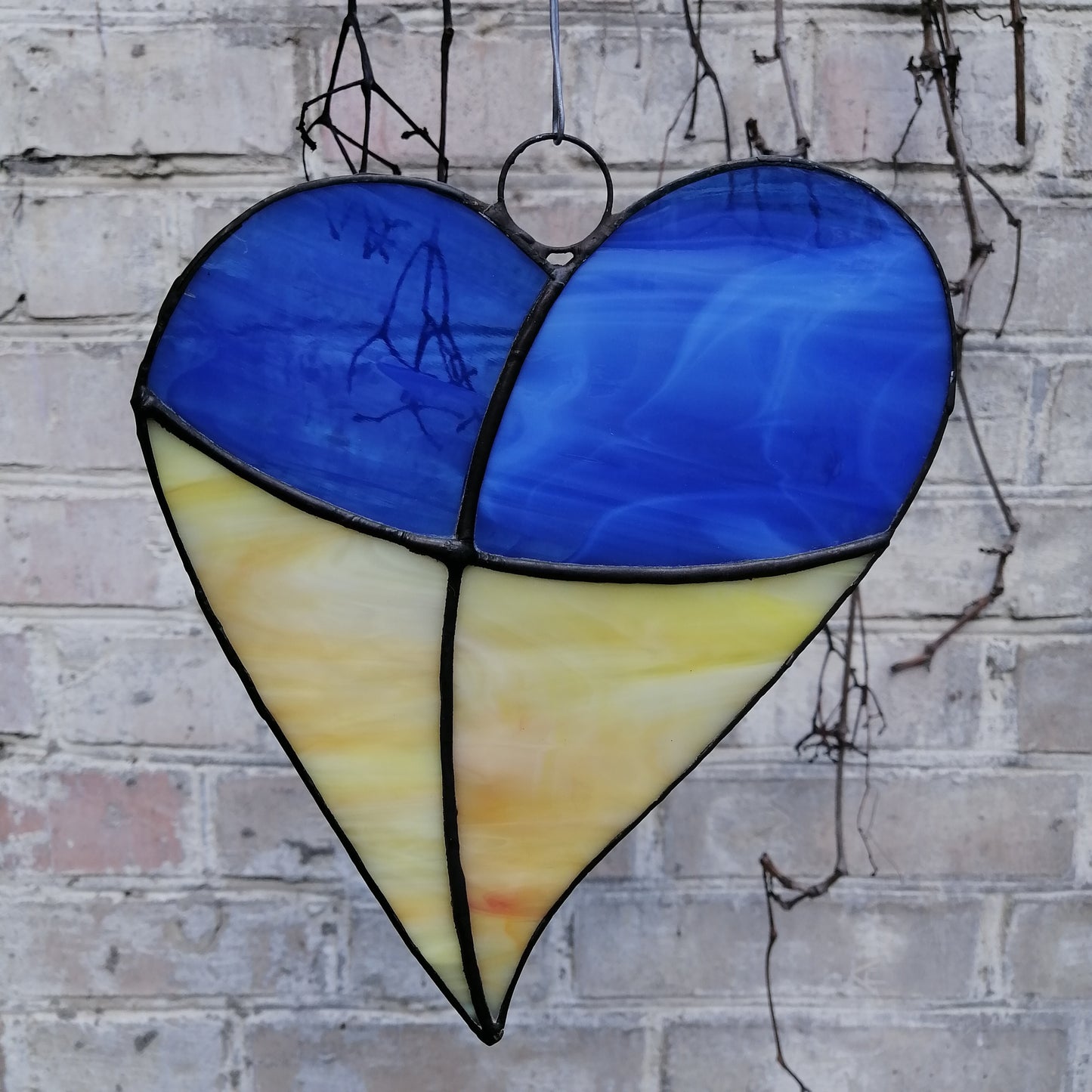 Ukraine Flag Heart Stained Glass Suncatcher