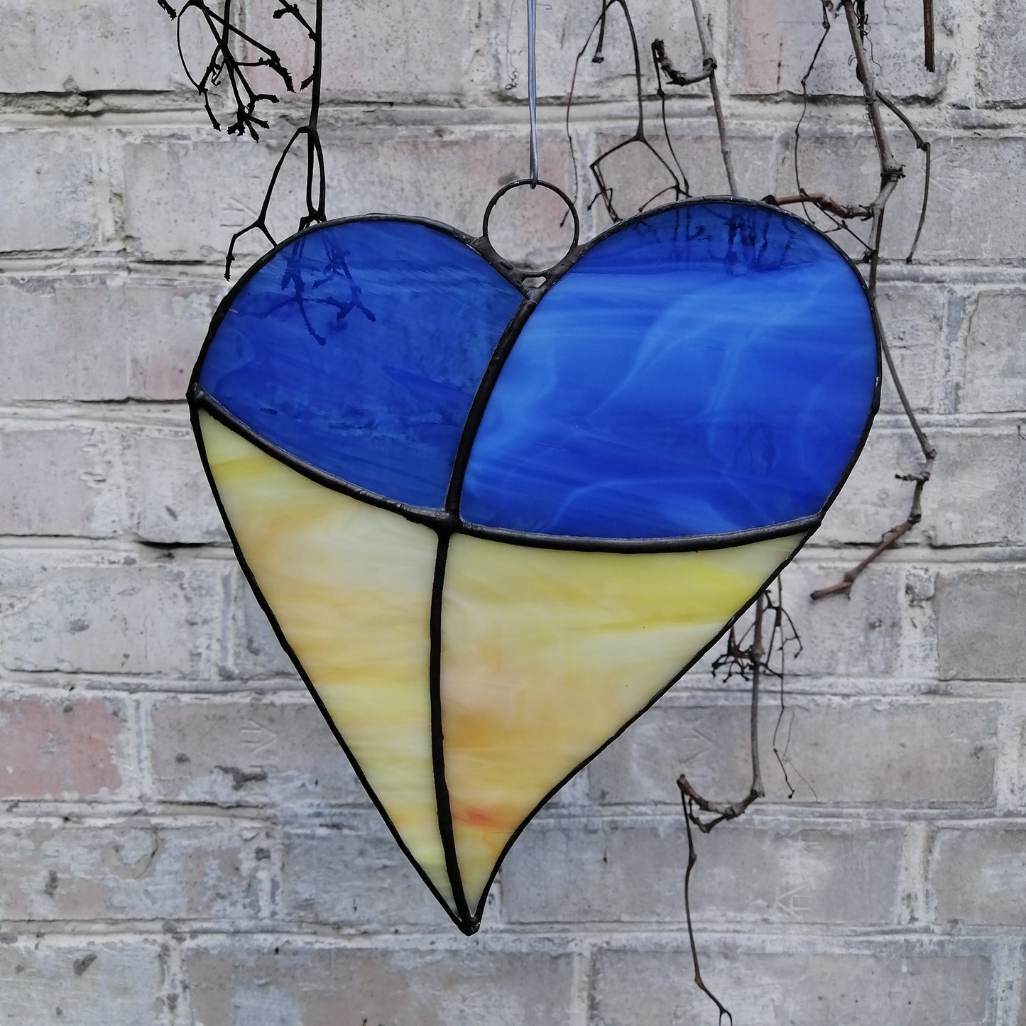 Ukraine Flag Heart Stained Glass Suncatcher