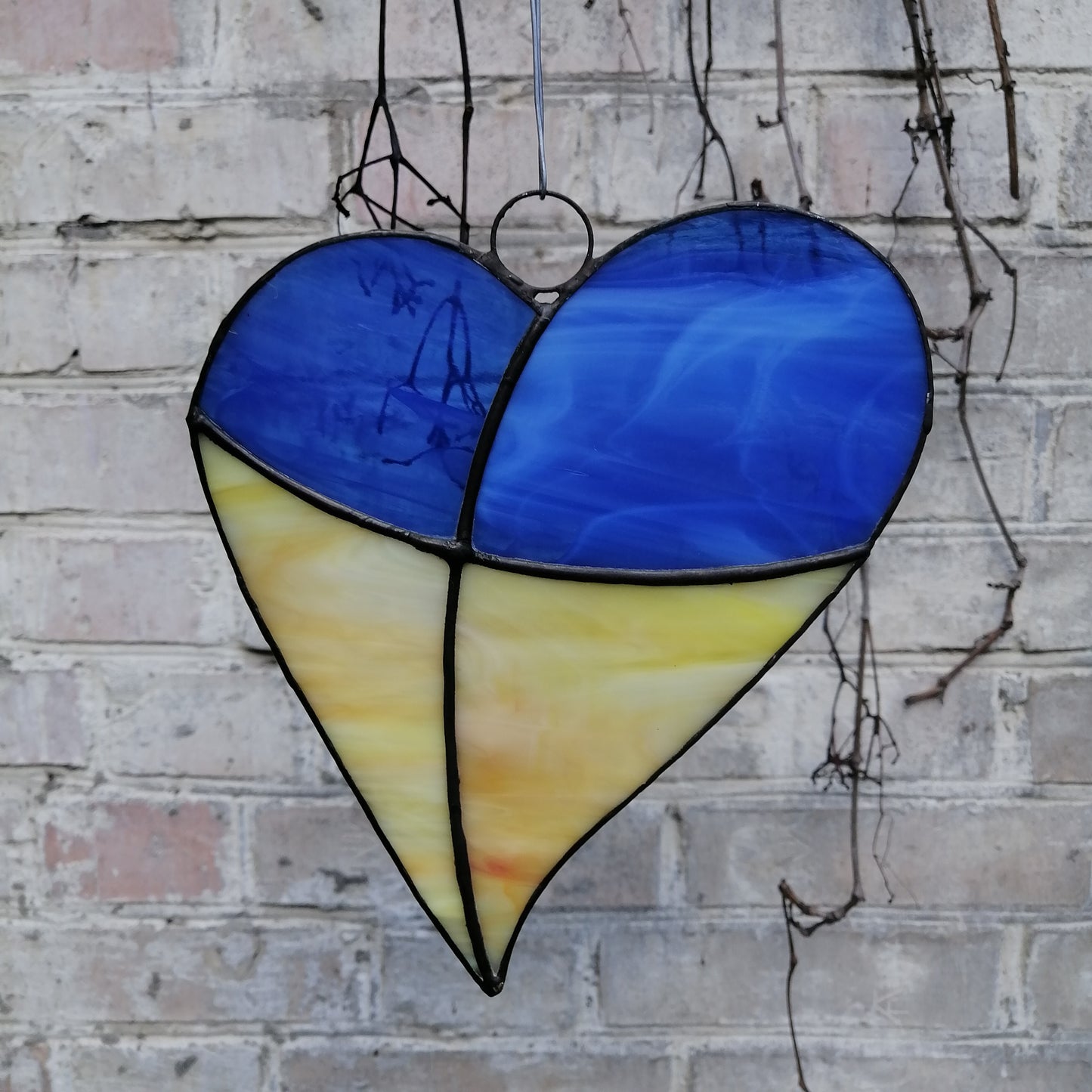 Ukraine Flag Heart Stained Glass Suncatcher