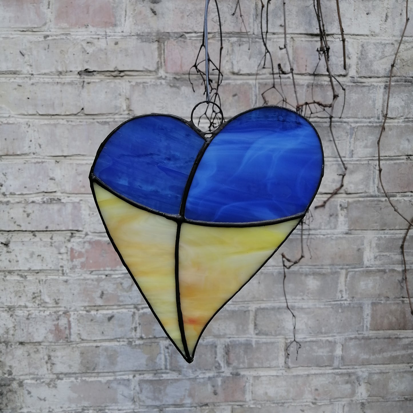 Ukraine Flag Heart Stained Glass Suncatcher