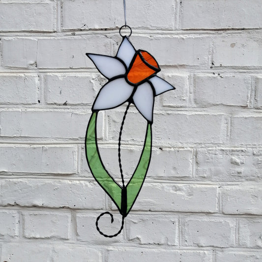 Spring White Daffodil Stained Glass Suncatcher