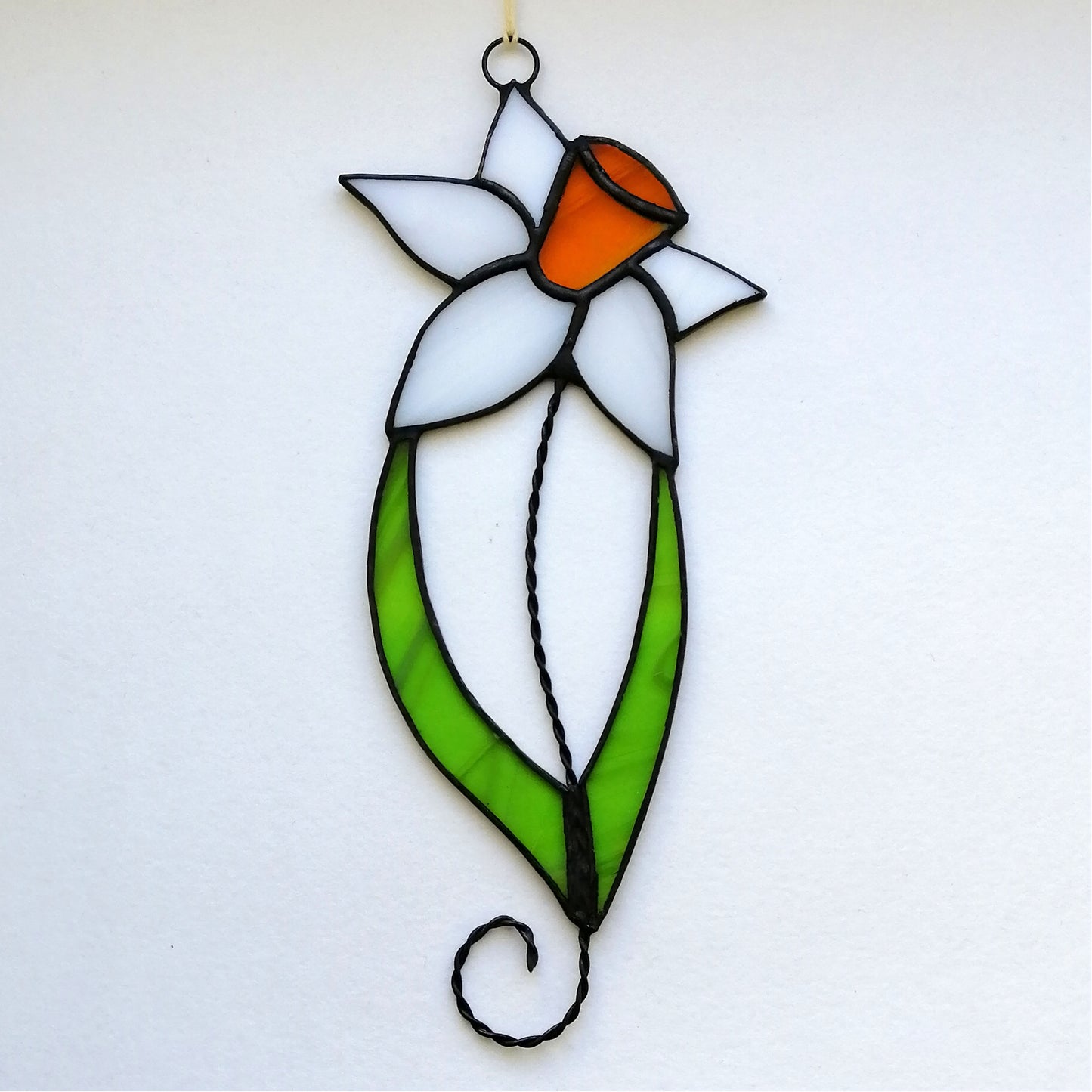 Spring White Daffodil Stained Glass Suncatcher