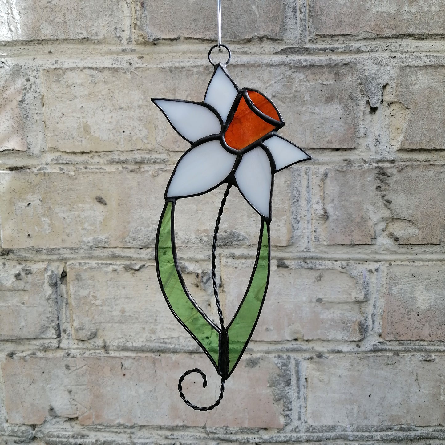 Spring White Daffodil Stained Glass Suncatcher