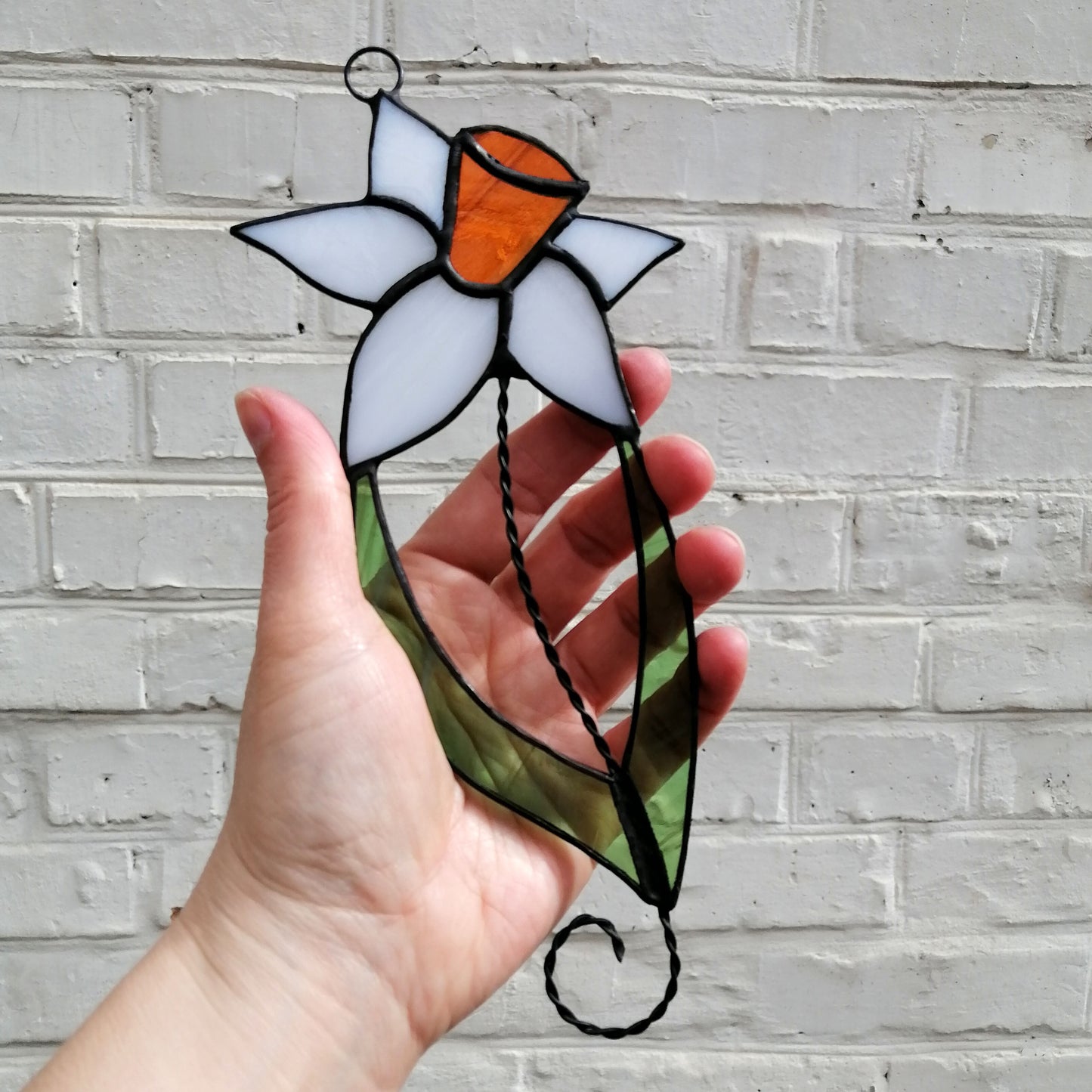 Spring White Daffodil Stained Glass Suncatcher