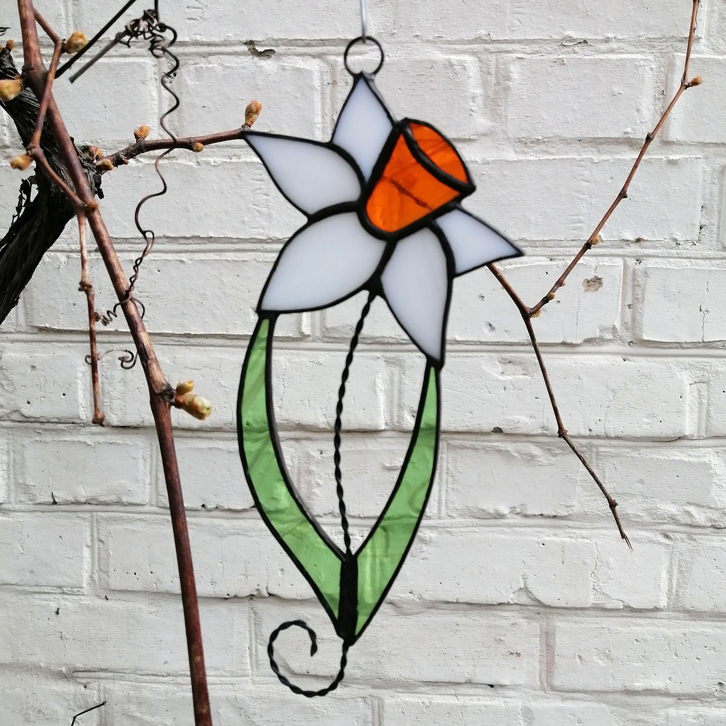 Spring White Daffodil Stained Glass Suncatcher