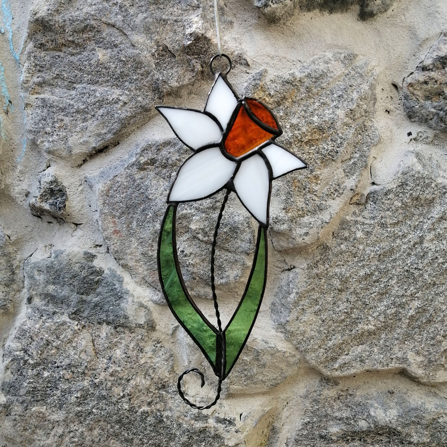 Spring White Daffodil Stained Glass Suncatcher