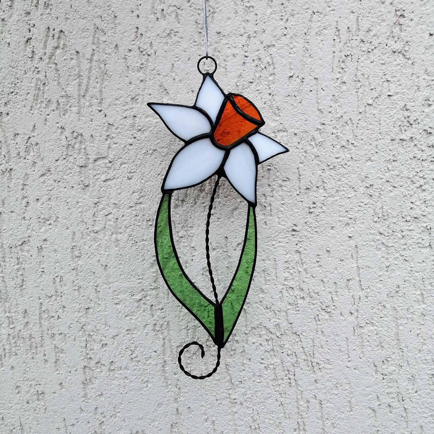 Spring White Daffodil Stained Glass Suncatcher