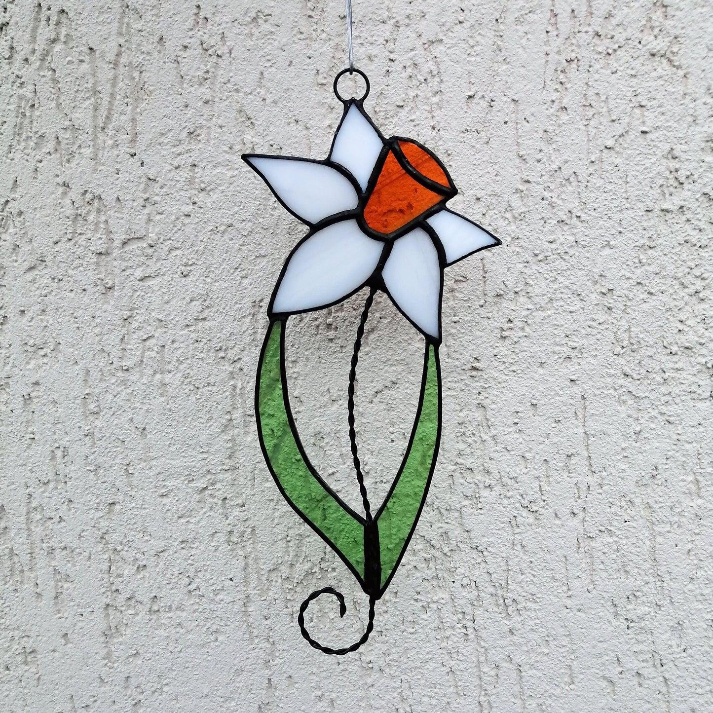 Spring White Daffodil Stained Glass Suncatcher