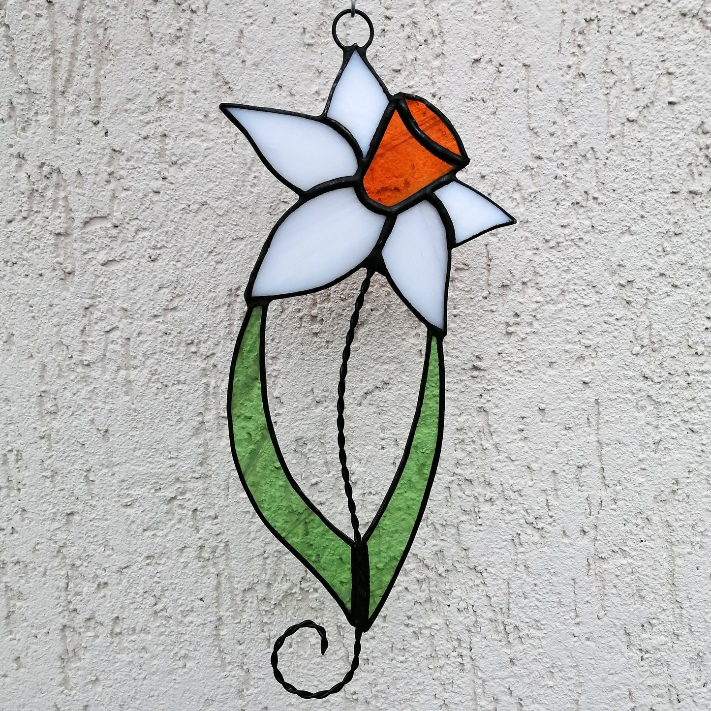 Spring White Daffodil Stained Glass Suncatcher