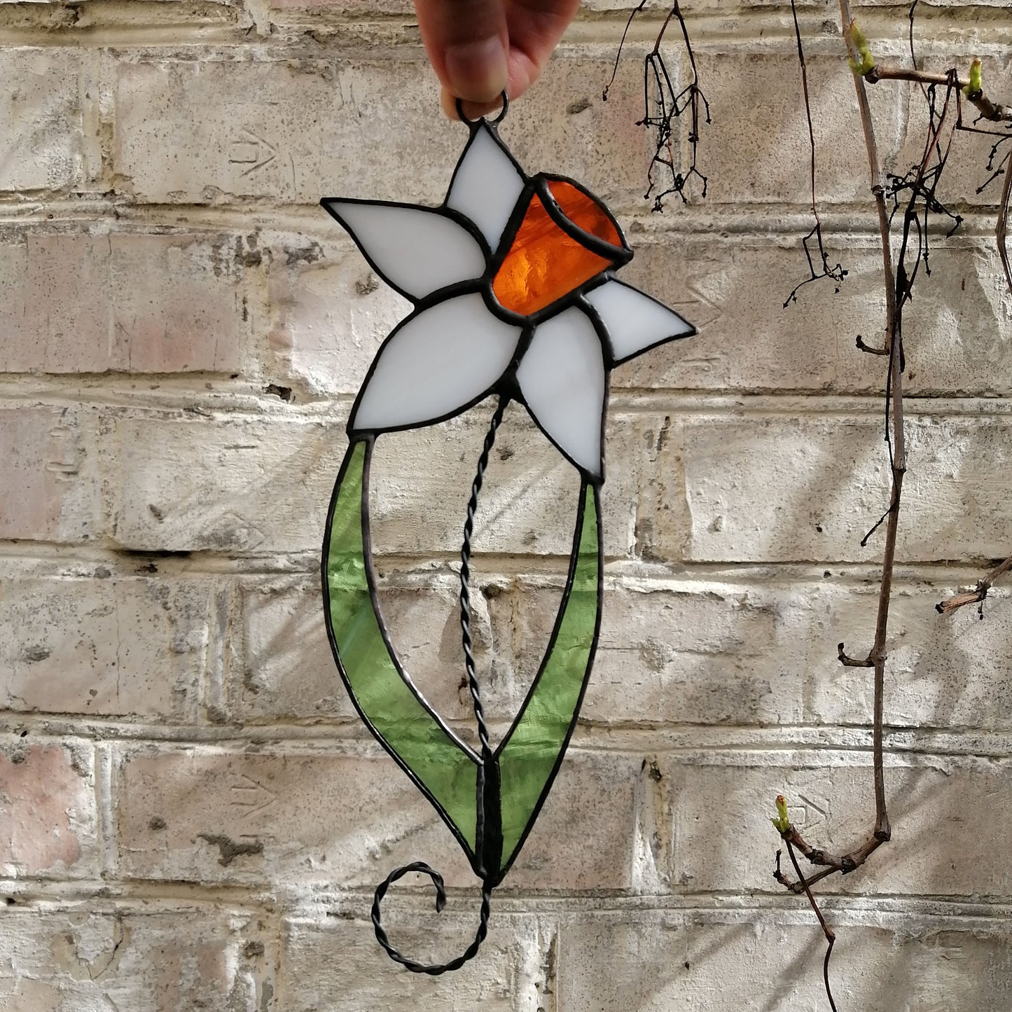 Spring White Daffodil Stained Glass Suncatcher