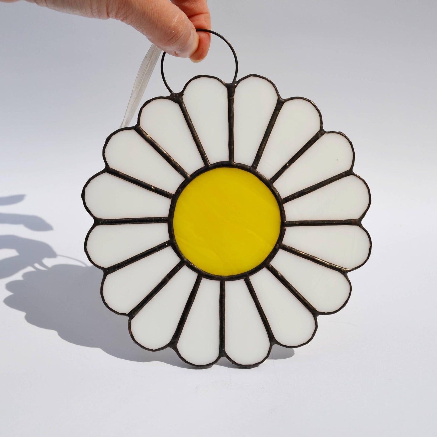 White Daisy Flower Stained Glass Suncatcher