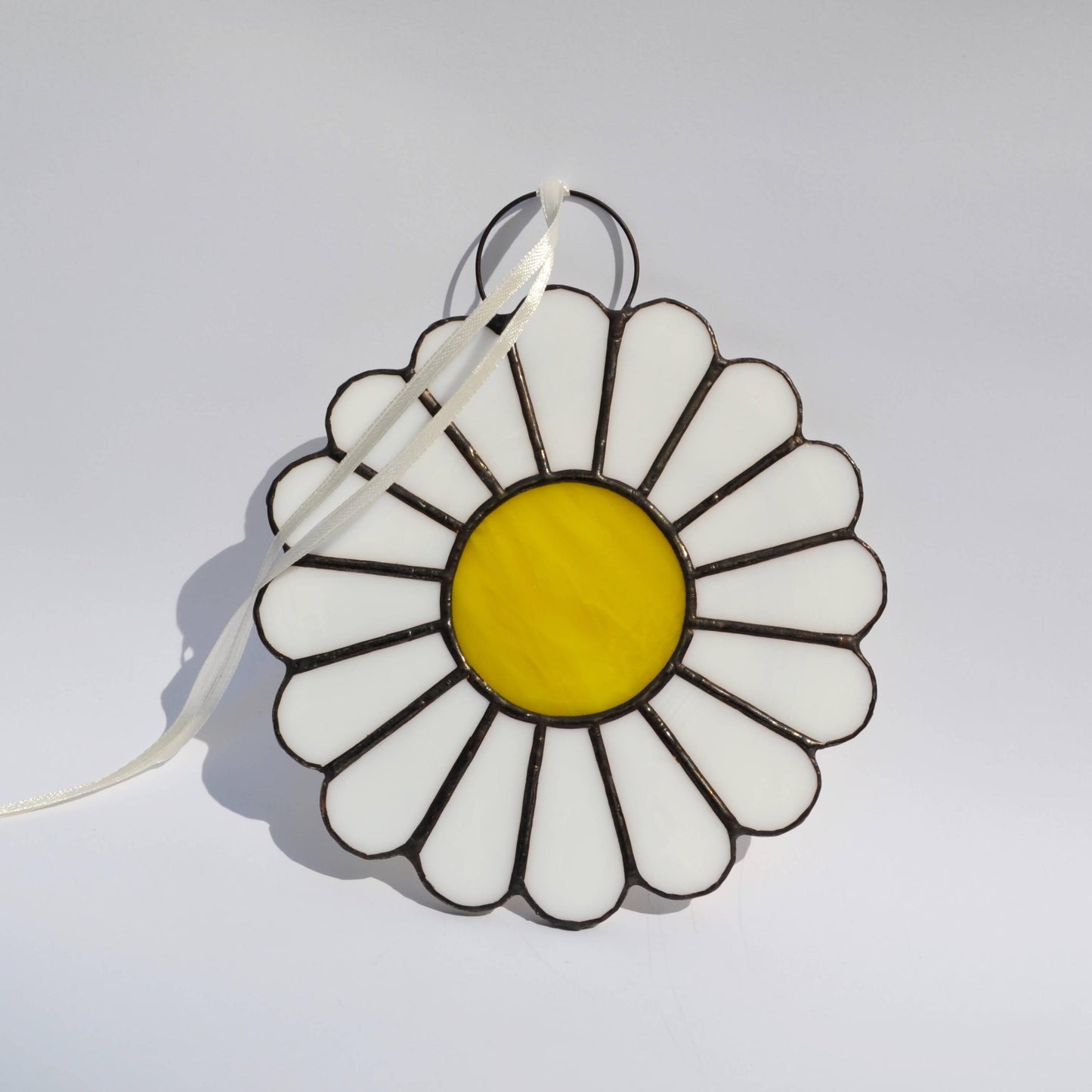 White Daisy Flower Stained Glass Suncatcher