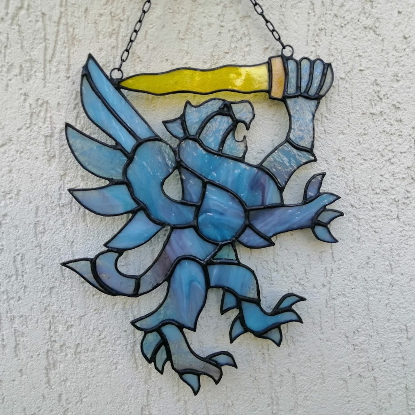 Winged Lion with Sword Stained Glass Suncatcher