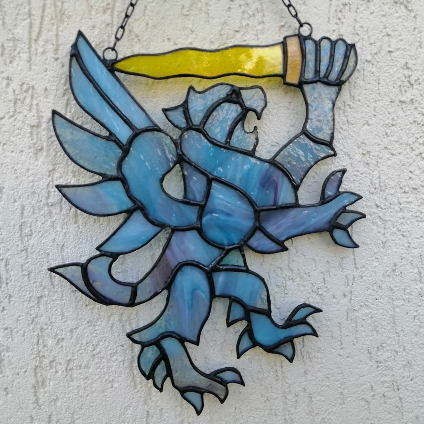 Winged Lion with Sword Stained Glass Suncatcher