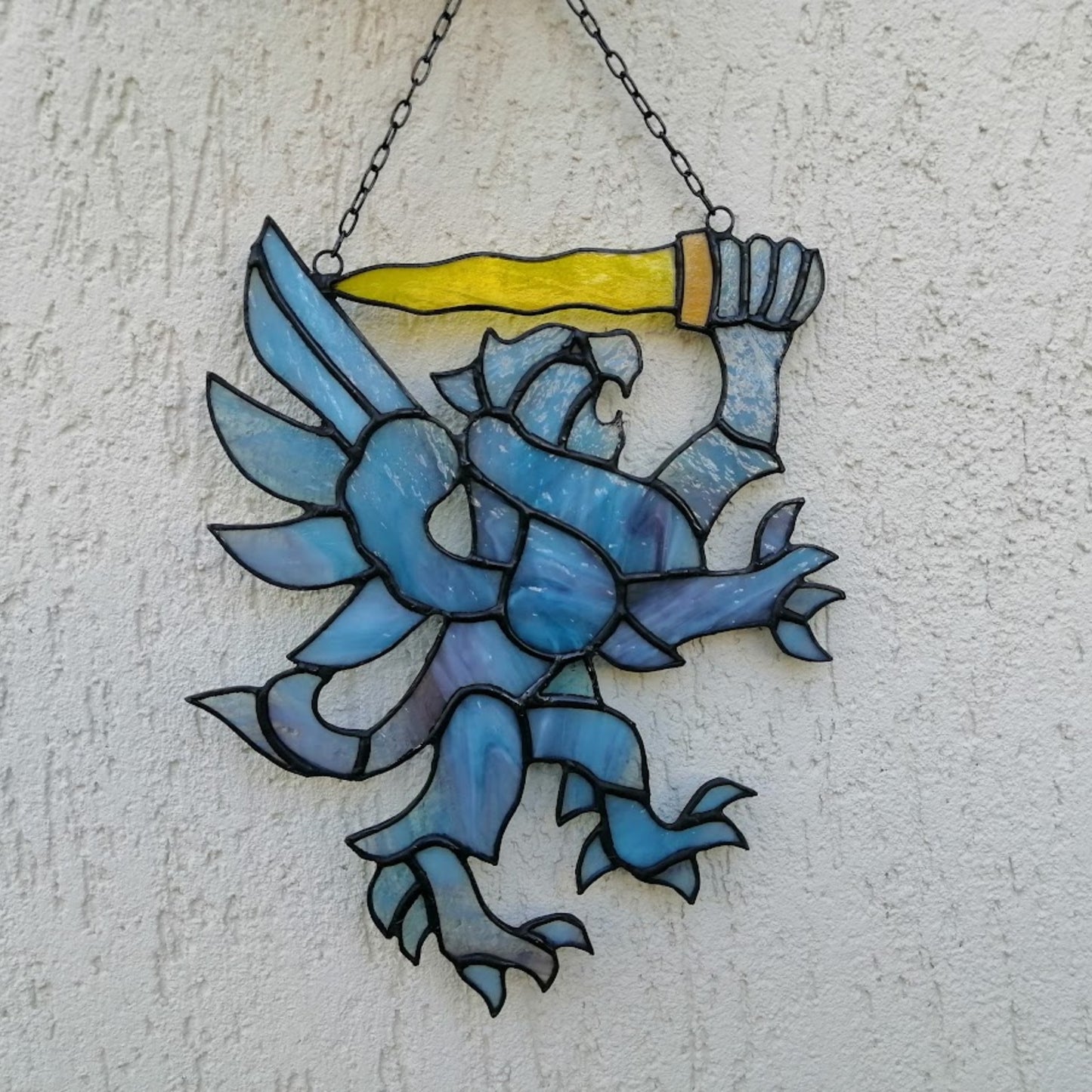 Winged Lion with Sword Stained Glass Suncatcher