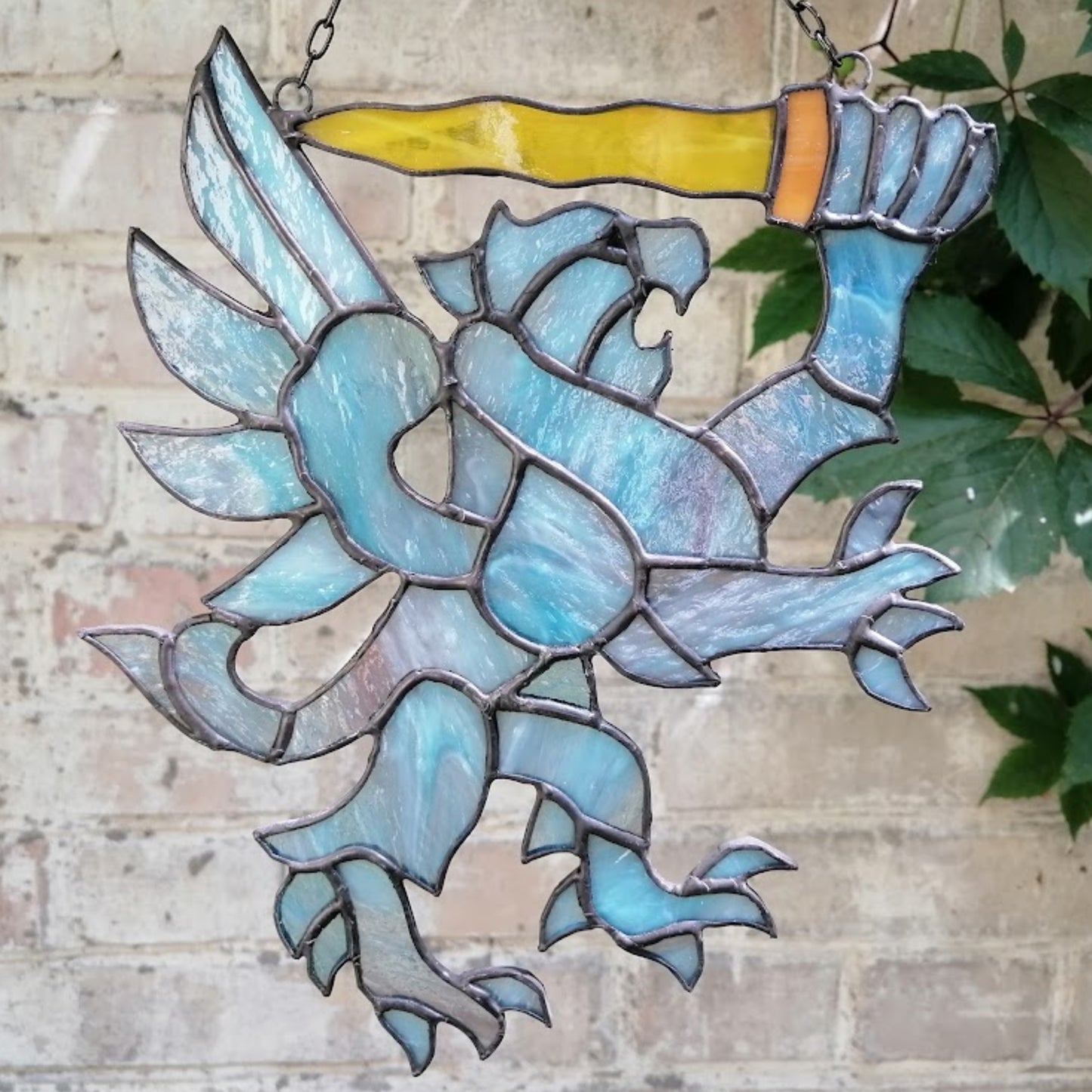 Winged Lion with Sword Stained Glass Suncatcher