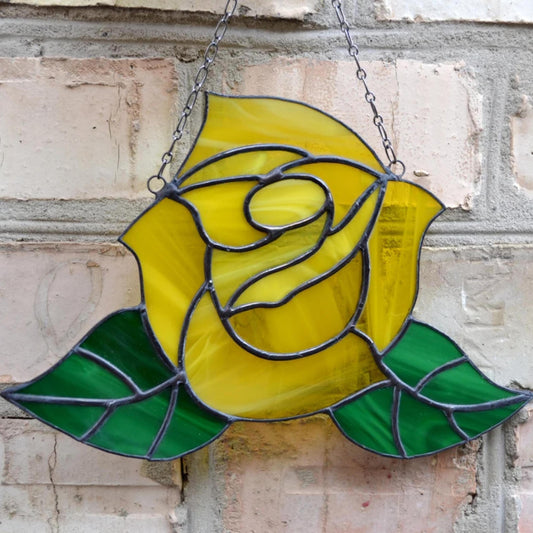 Yellow Rose Stained Glass Suncatcher