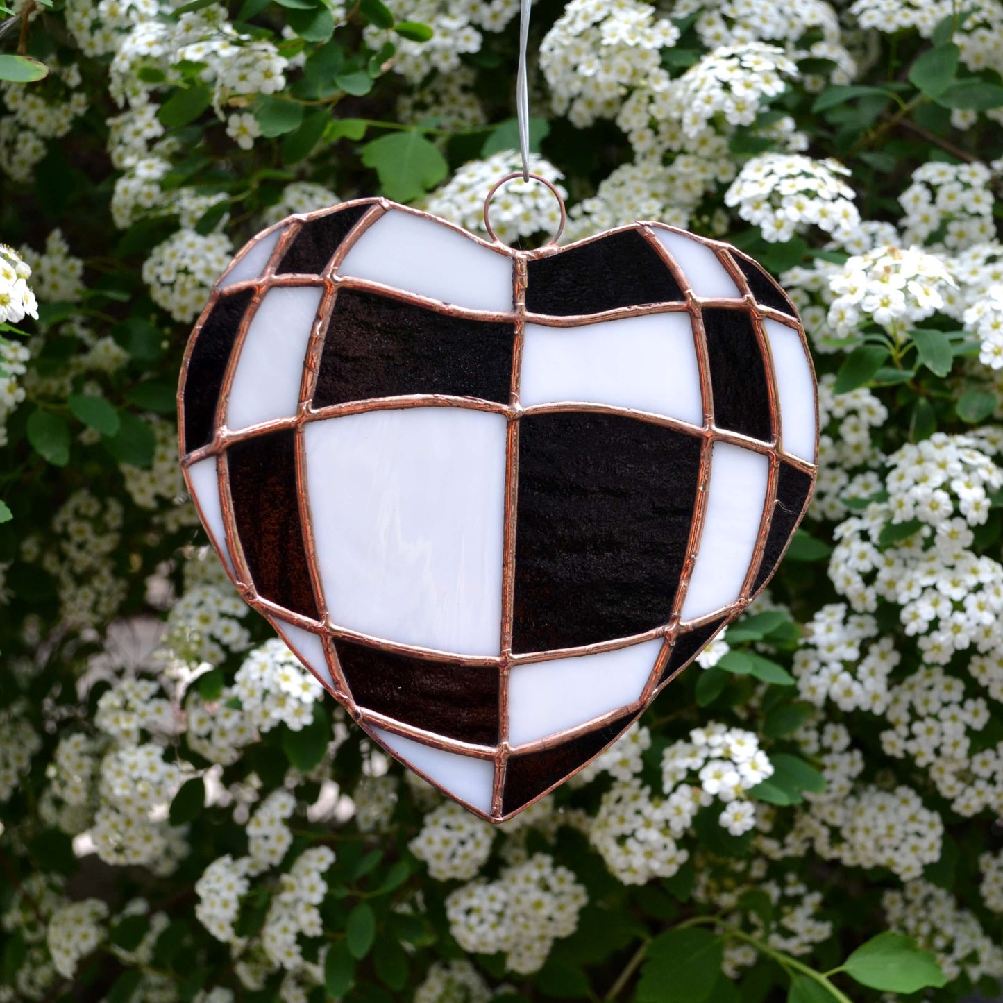 Black and White Checks Heart Stained Glass Suncatcher