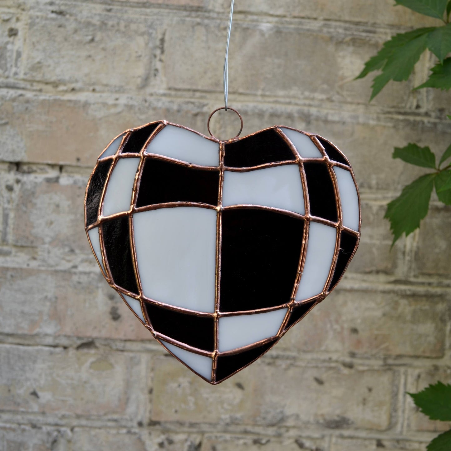 Black and White Checks Heart Stained Glass Suncatcher