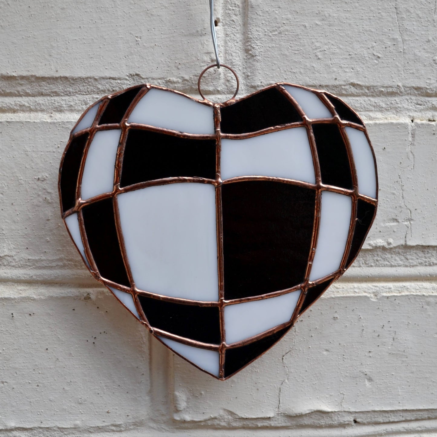 Black and White Checks Heart Stained Glass Suncatcher