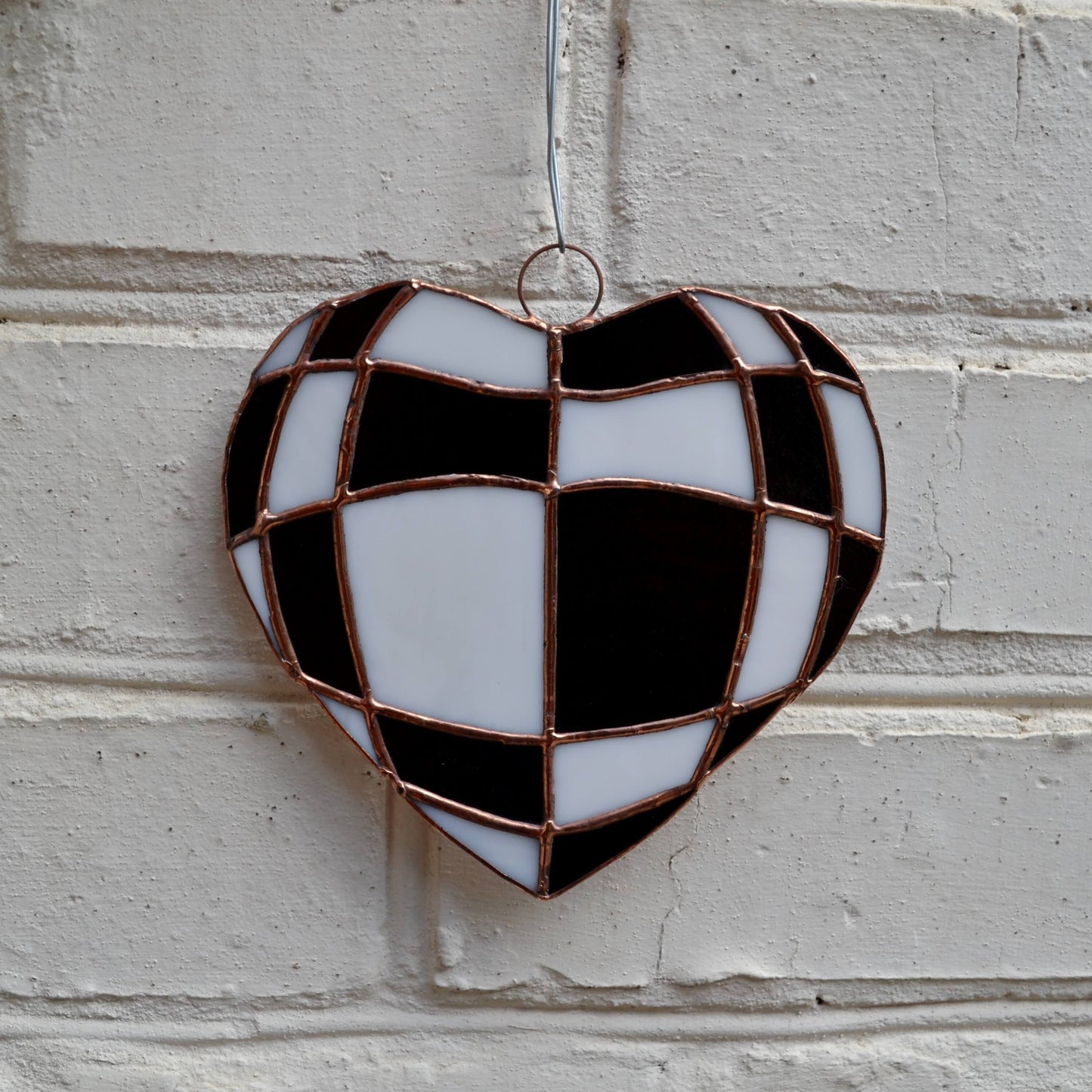 Black and White Checks Heart Stained Glass Suncatcher