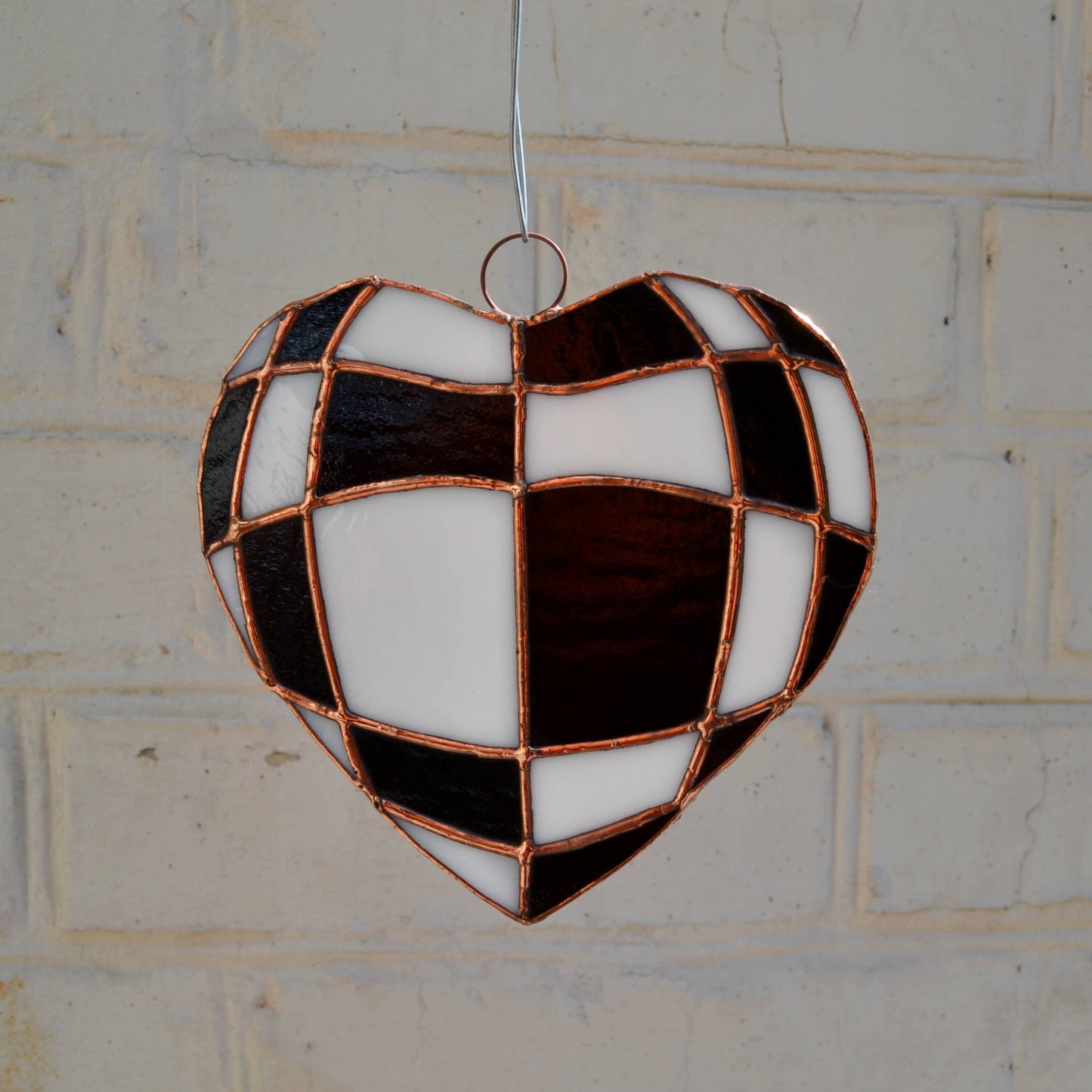 Black and White Checks Heart Stained Glass Suncatcher