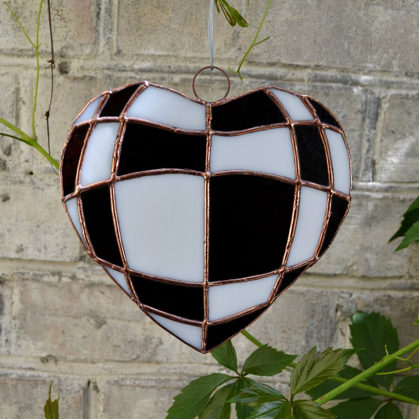 Black and White Checks Heart Stained Glass Suncatcher