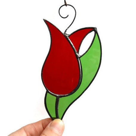 Red Tulip Stained Glass Suncatcher