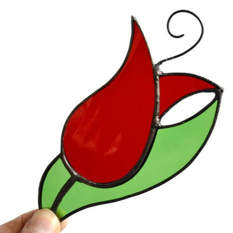 Red Tulip Stained Glass Suncatcher