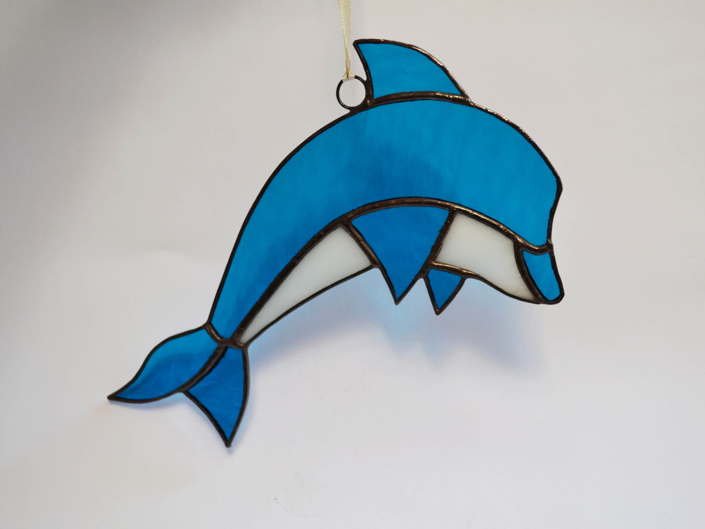 Blue Dolphin Stained Glass Suncatcher