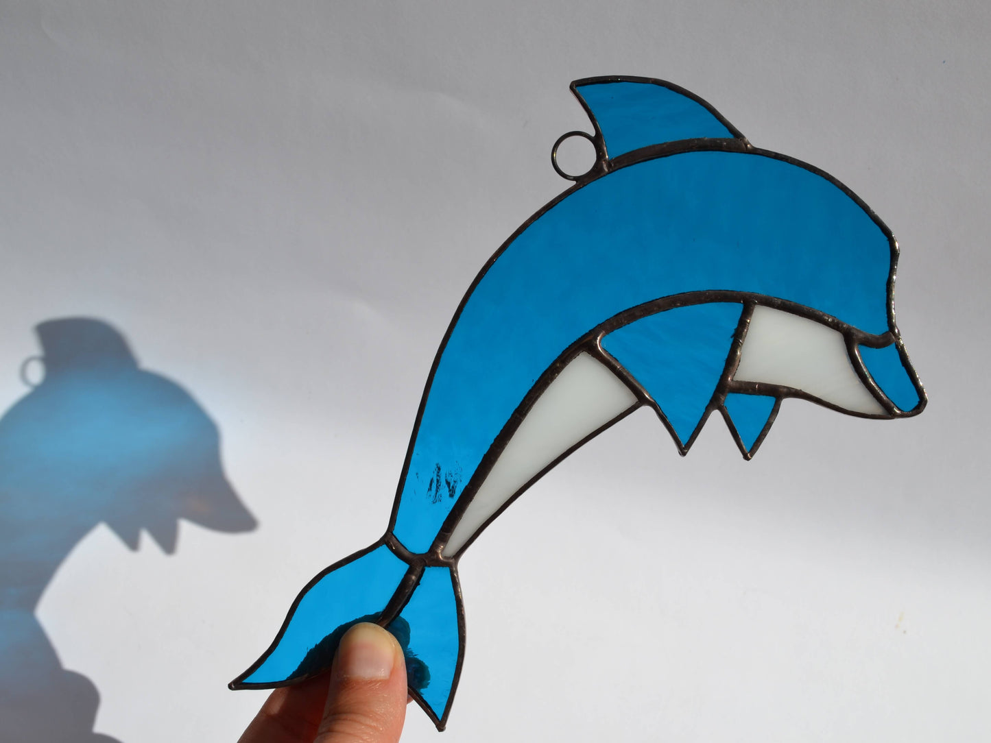 Blue Dolphin Stained Glass Suncatcher