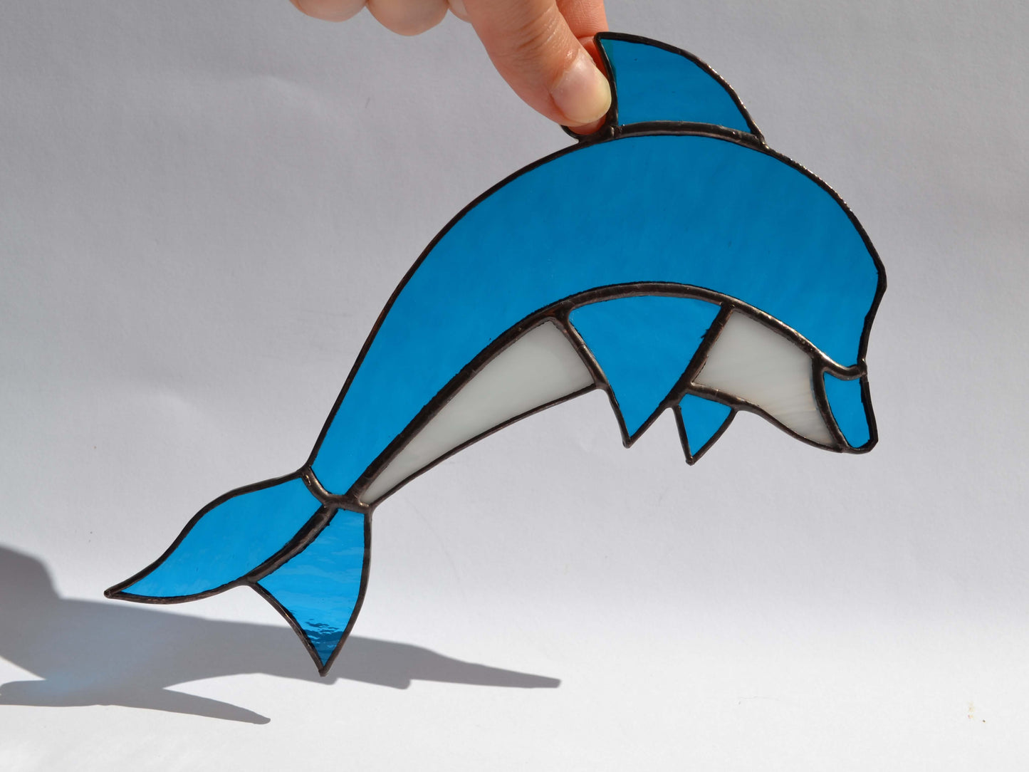 Blue Dolphin Stained Glass Suncatcher