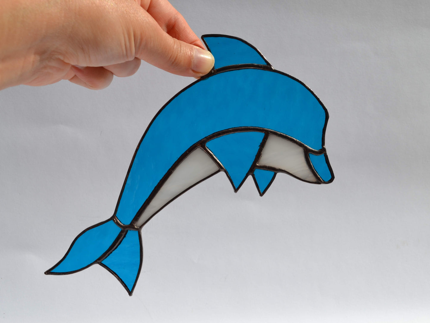 Blue Dolphin Stained Glass Suncatcher