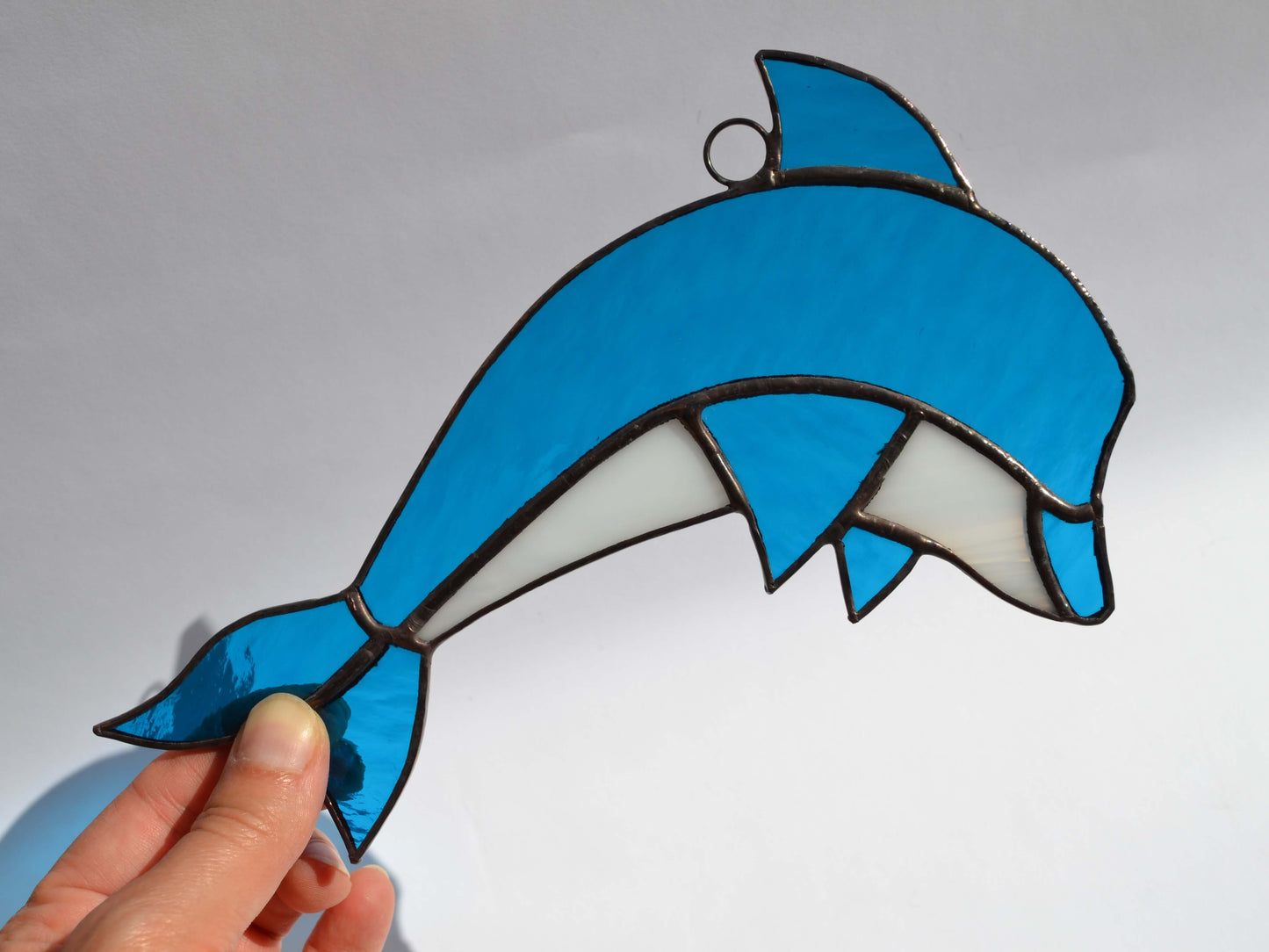 Blue Dolphin Stained Glass Suncatcher