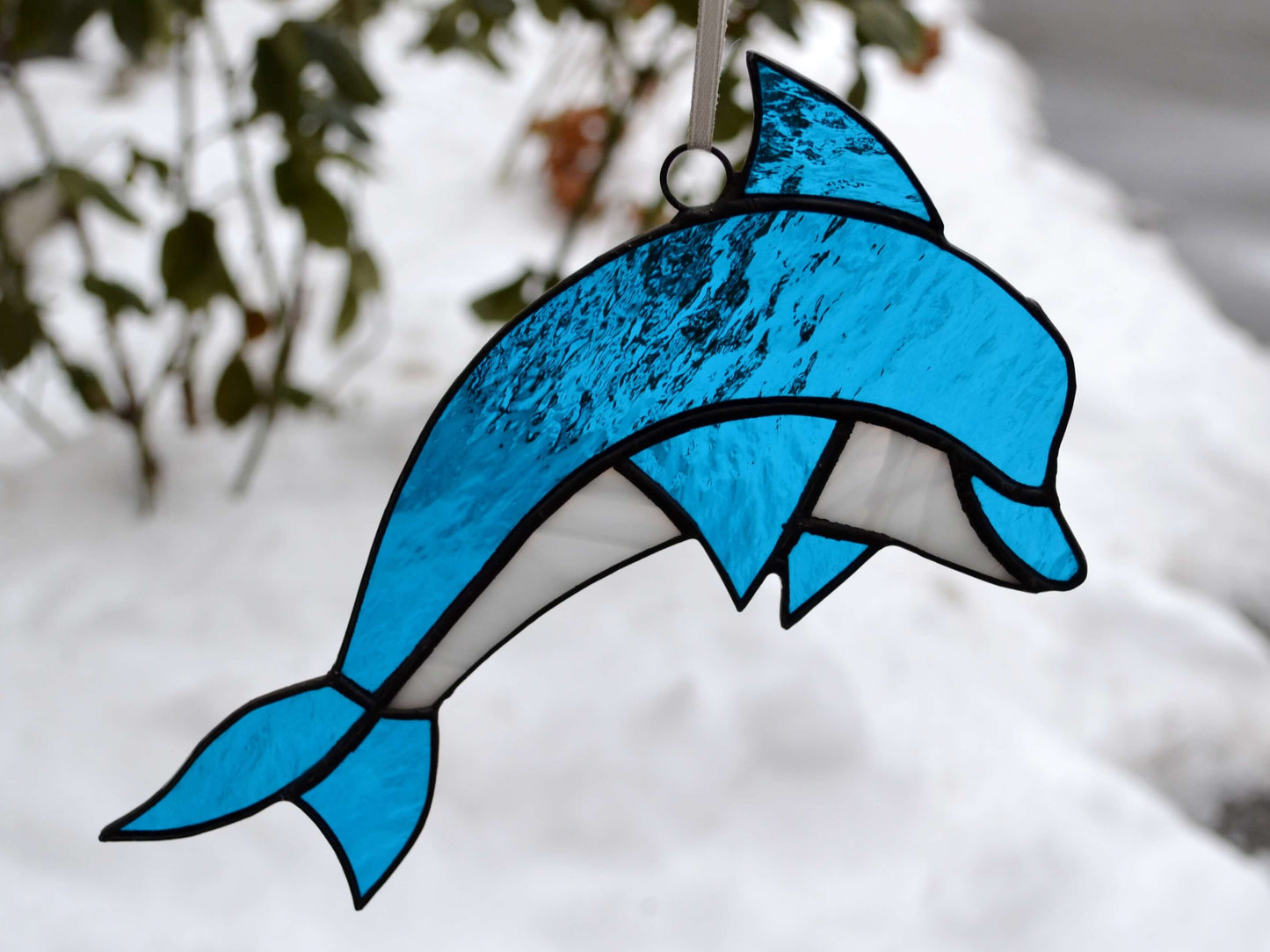 Blue Dolphin Stained Glass Suncatcher