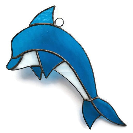 Blue Dolphin Stained Glass Suncatcher