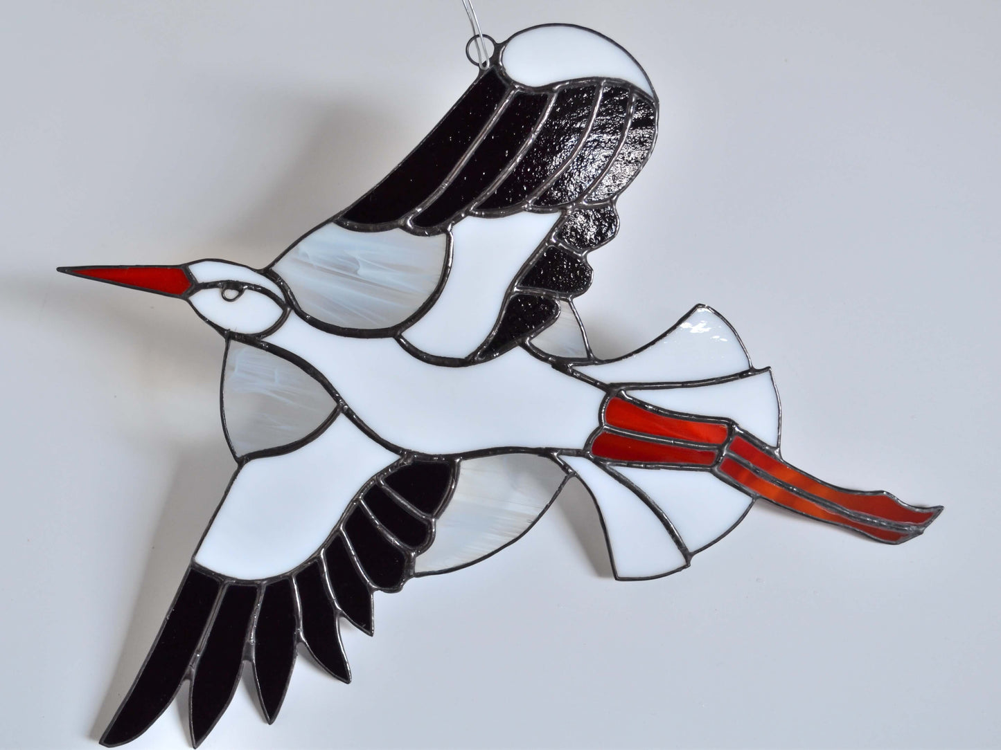 Flying Stork Stained Glass Panel