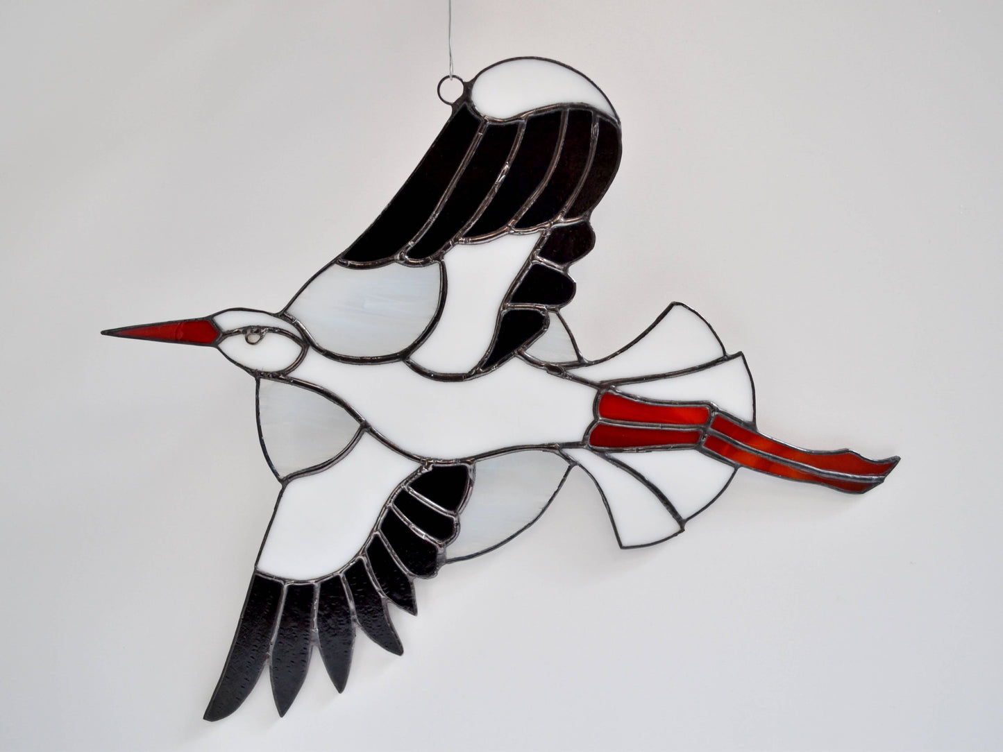 Flying Stork Stained Glass Panel