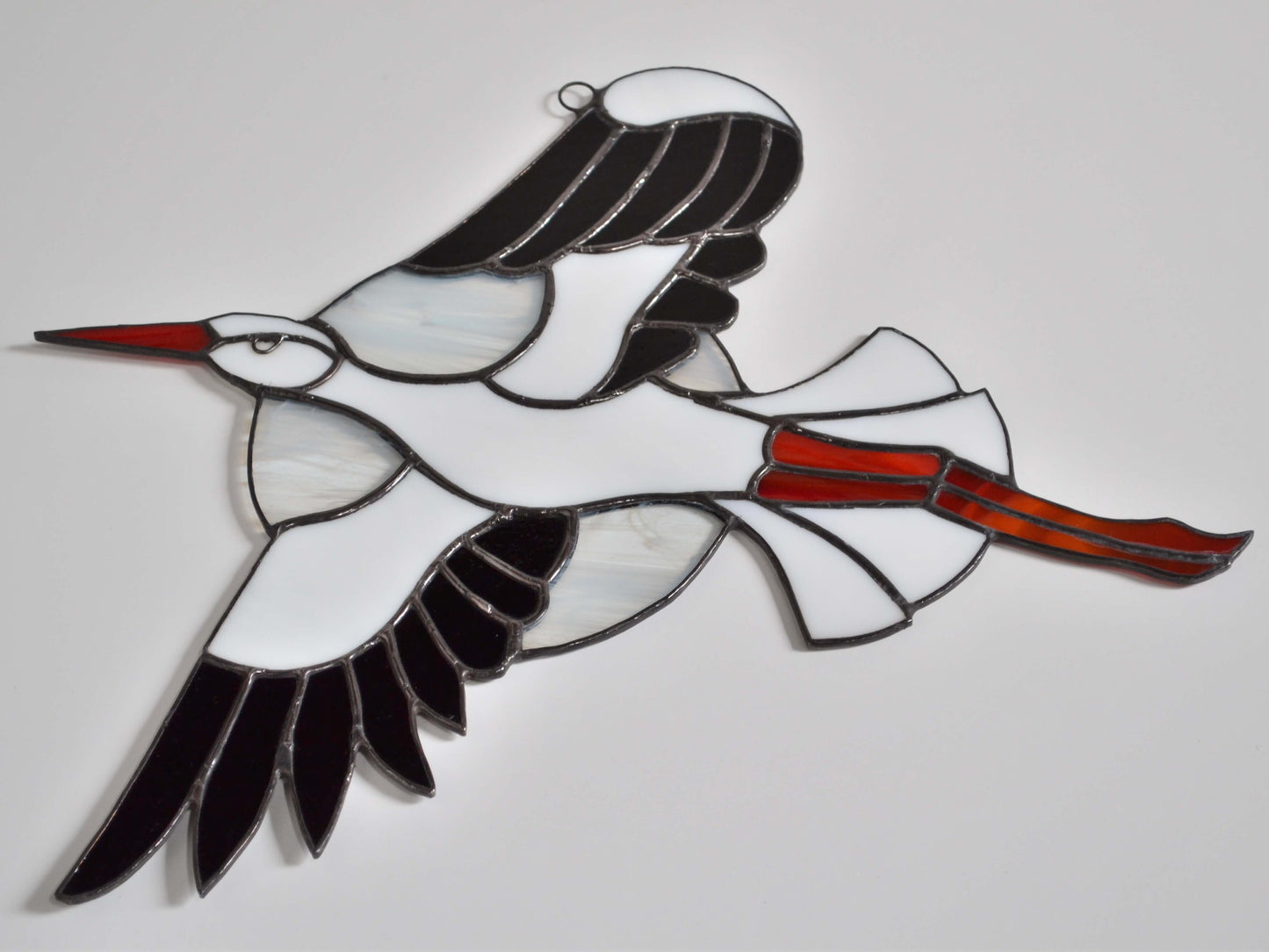 Flying Stork Stained Glass Panel