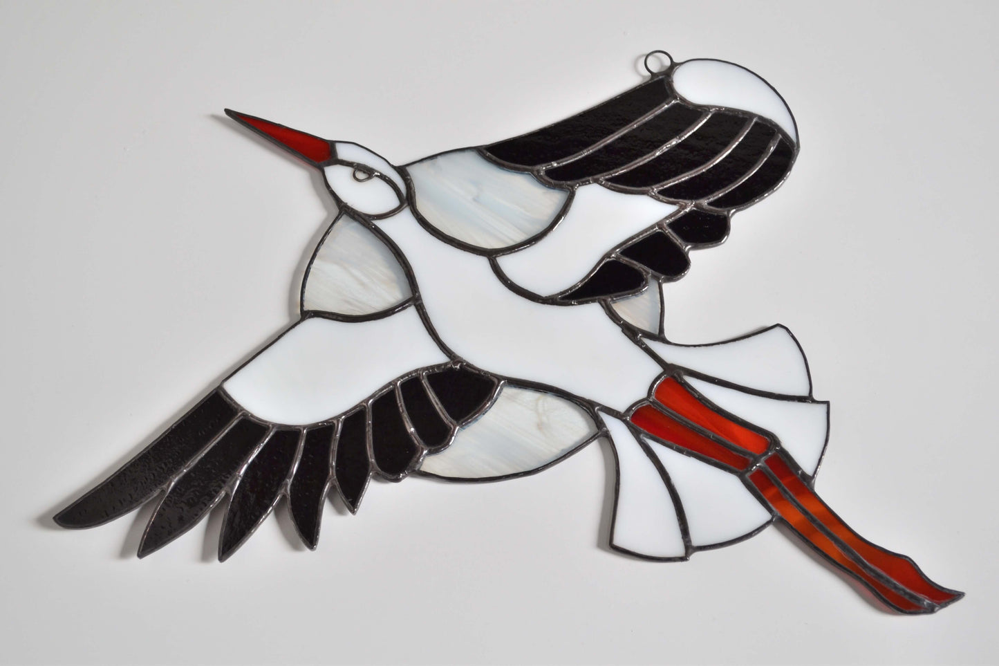 Flying Stork Stained Glass Panel