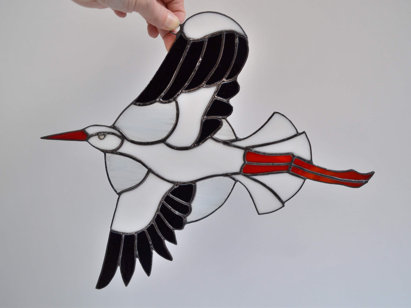 Flying Stork Stained Glass Panel