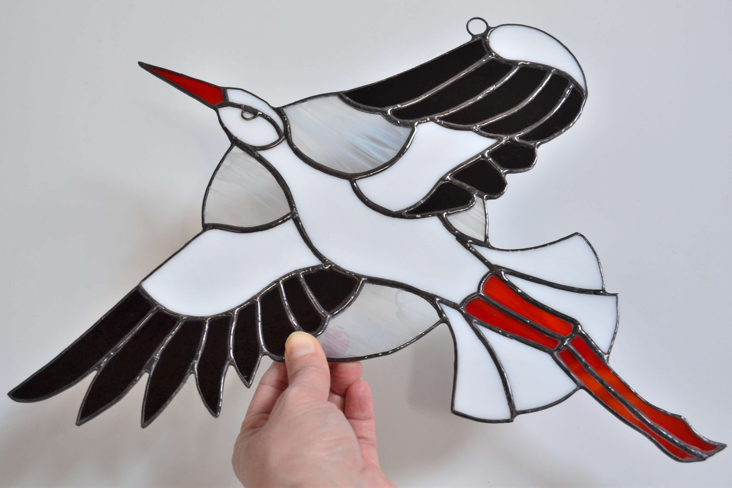 Flying Stork Stained Glass Panel